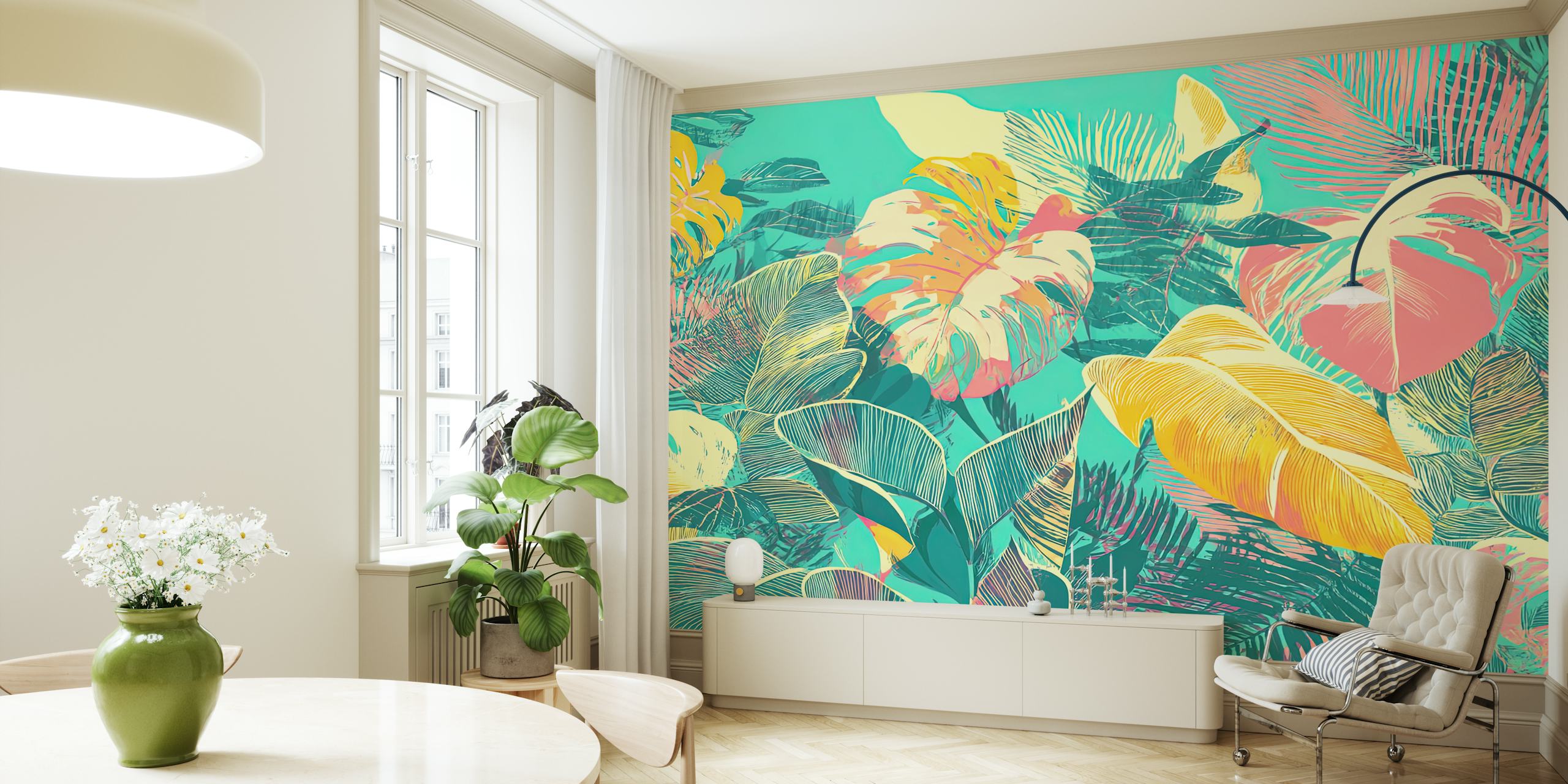 Tropical Turquoise Dreamscape tapetti huoneessa